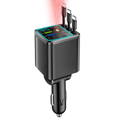 7-in-1 60W Retractable Car Charger with Star Projector Night Light and LED Decorative Light