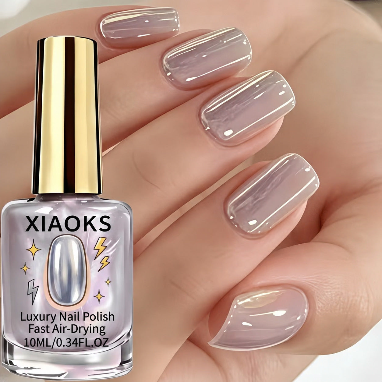 2Pcs Lilac Glossy Mirror Nail Strengthener, Glazed Donut Lilac Mirror Aurora Nail Strengthener Fast Air-Dry