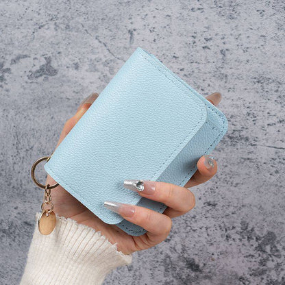 Small Wallet for Women RFID Blocking Genuine Leather Card Case Slim Tri-Fold Wallet with Zipper Pocket and Keychain