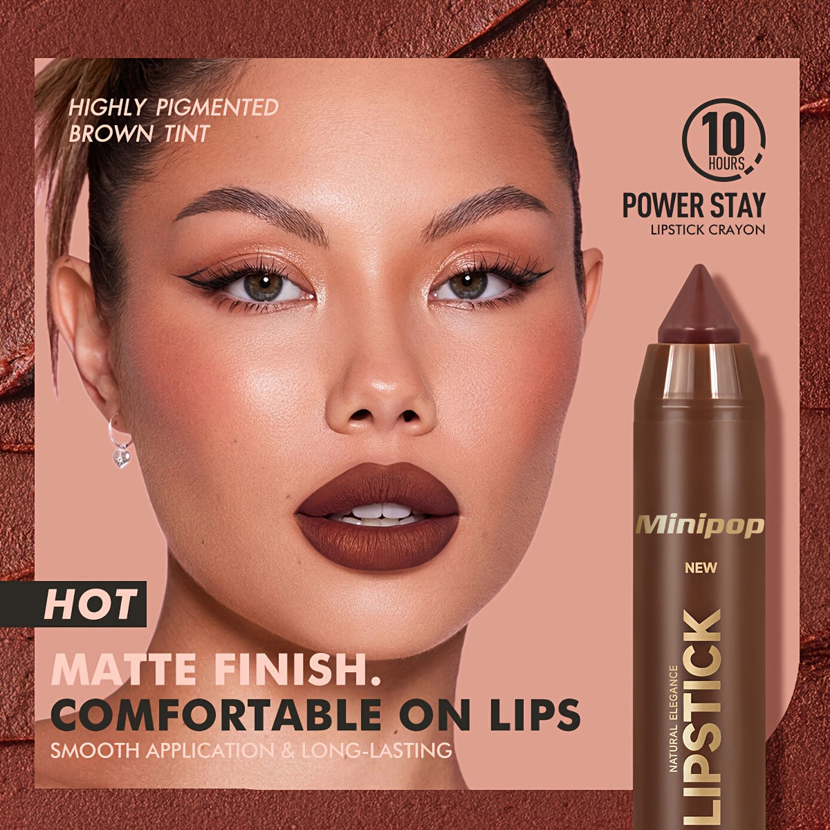 6 Pieces/set Mauve Matte Brown Lip Liner and Lipstick Combo Set Kit