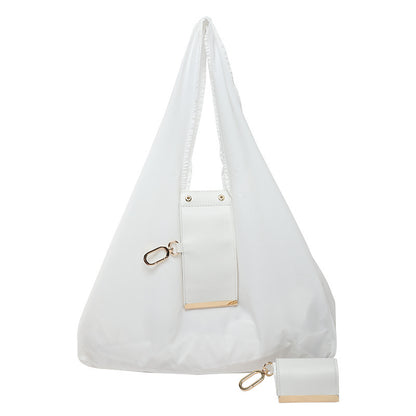 Foldable Keychain Tote Bag, Expandable Leather Mini Bag with Key Ring