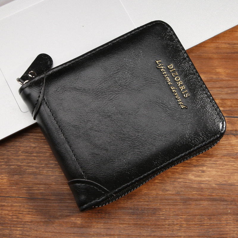 Men's Bi-fold Zip Wallet | Features 9 card slots, 2 clear ID windows, and durable stitching