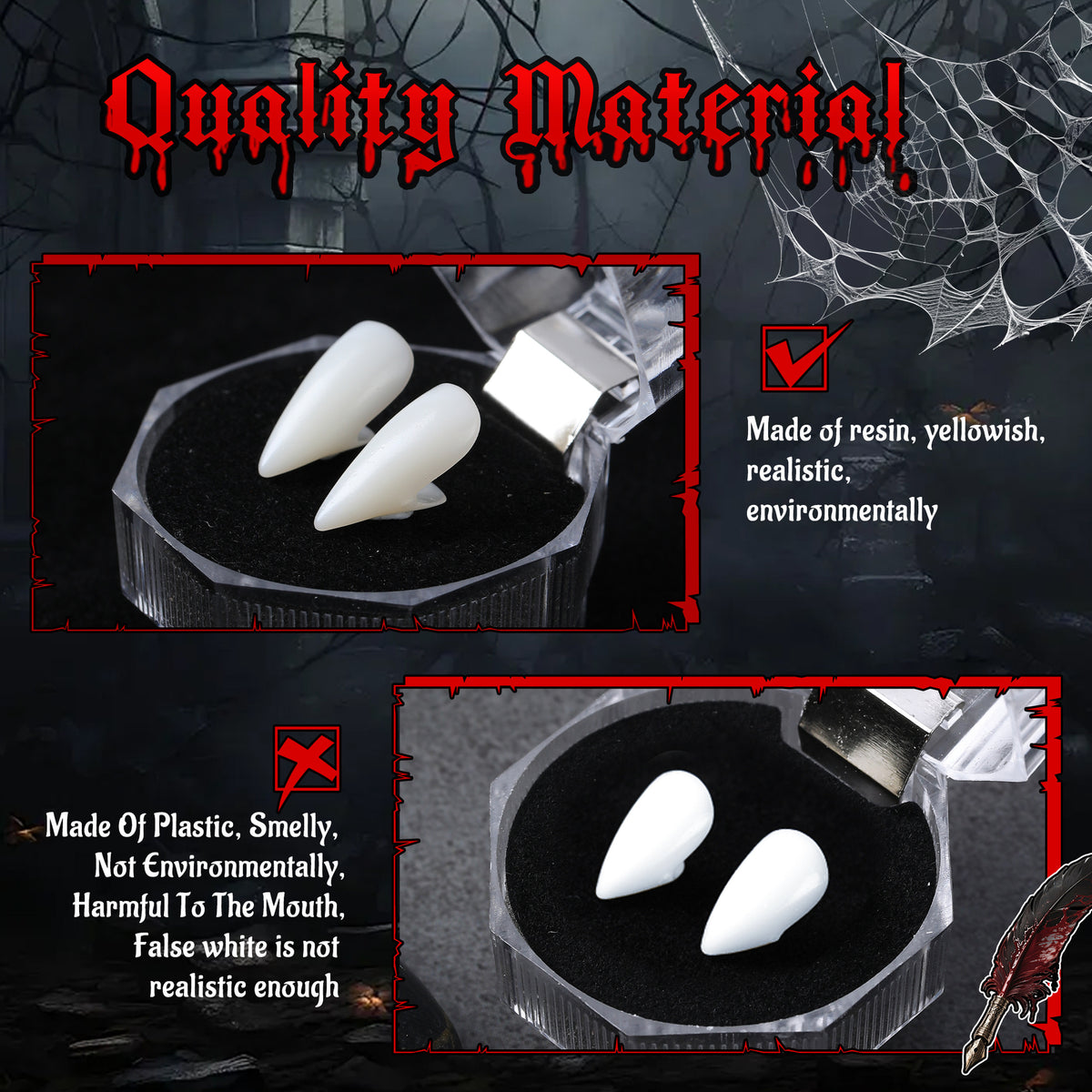 Reusable 4-Size Resin Vampire Fangs Set for Halloween
