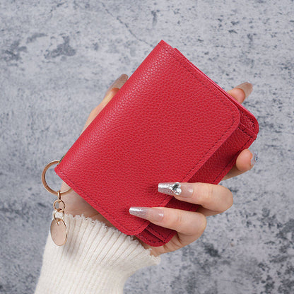 Small Wallet for Women RFID Blocking Genuine Leather Card Case Slim Tri-Fold Wallet with Zipper Pocket and Keychain