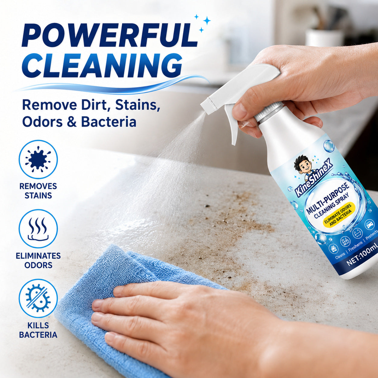 Fast Clean Multi Surface Spray, Heavy-Duty All Purpose Cleaner Spray, House&Kitchen Grease Cleaning