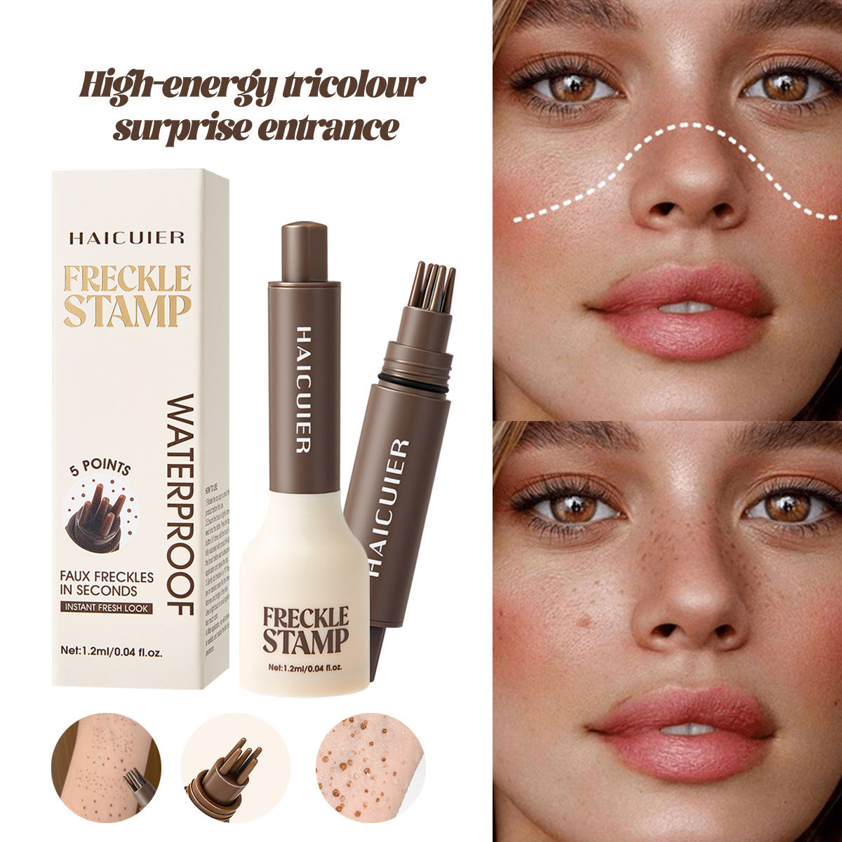 Faux Freckle Stamp Pen – Upgraded Liquid Freckle Marker with Multi-Prong Soft Tip
