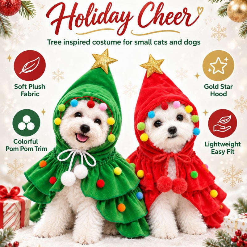 Christmas Tree Pet Costume Dog Outfit Xmas Cape Clothes for Cat Puppy Cloak