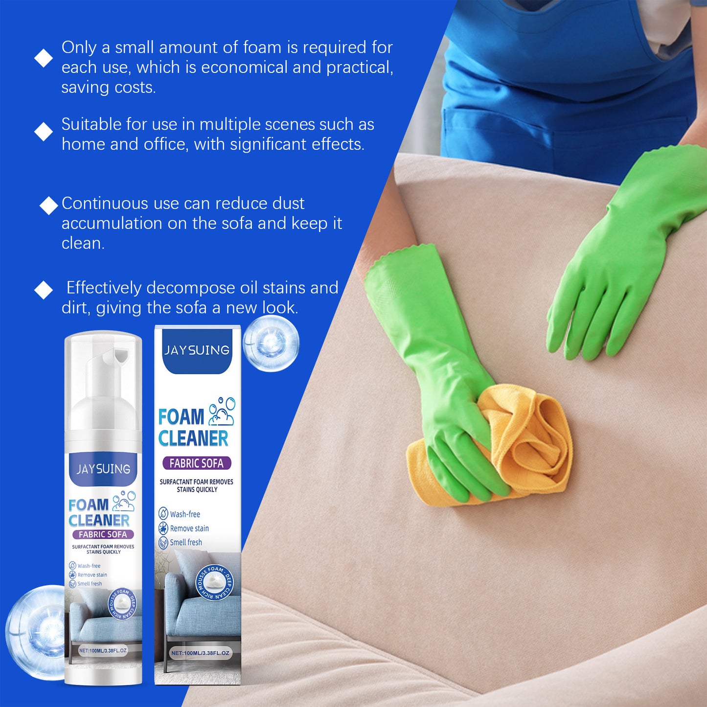 Fabric Sofa Foam Cleaner, Multi-Purpose Stain & Odor Remover for Upholstery, Curtains & Mattresses