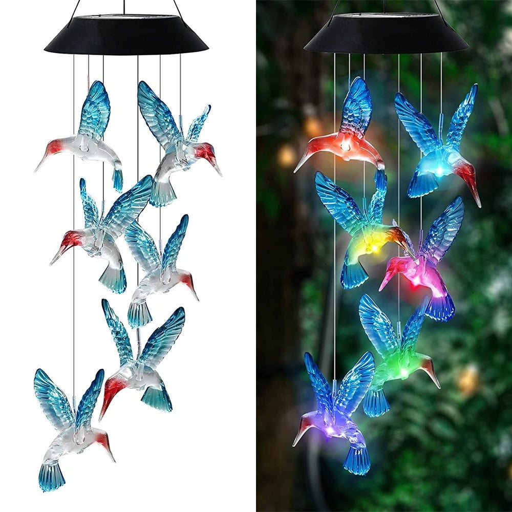 Hummingbird Solar Wind Chimes Color Changing Solared Lights Outdoor Waterproof LED Wind Chimes