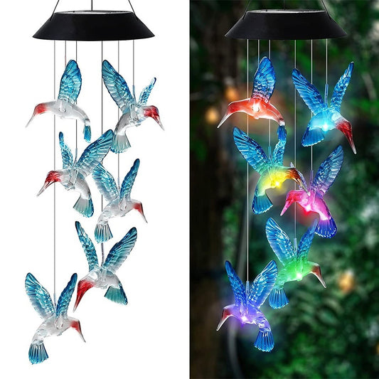 Hummingbird Solar Wind Chimes Color Changing Solared Lights Outdoor Waterproof LED Wind Chimes