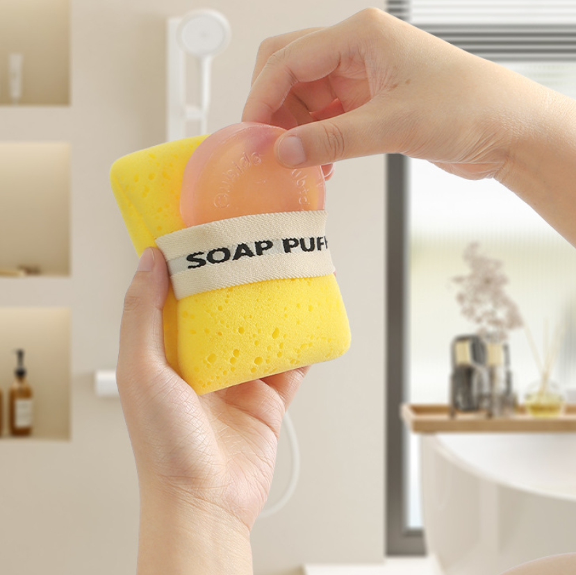 2PCS Bath Sponge, Foaming Body Wash Sponge and Scrubber, Rich Lather