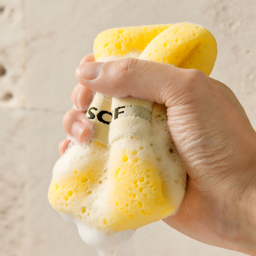 2PCS Bath Sponge, Foaming Body Wash Sponge and Scrubber, Rich Lather