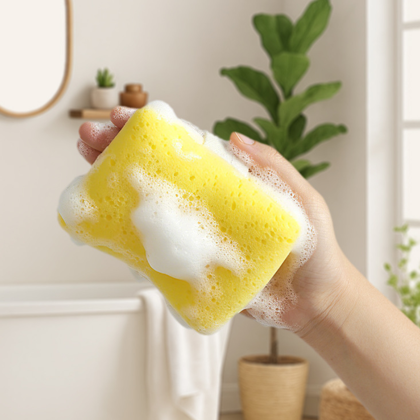 2PCS Bath Sponge, Foaming Body Wash Sponge and Scrubber, Rich Lather