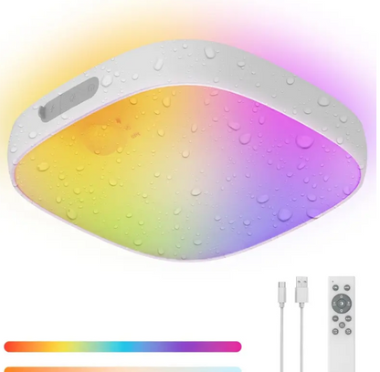 IP65 Waterproof Rechargeable Shower Light - 6″ 300LM Bright, 16 Colors