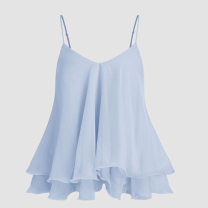 Womens Summer Babydoll Peplum Cami Tops Chiffon Ruffled Flowy Tank Top