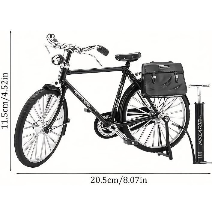 DIY Retro Bicycle Model Ornament, 1:10 Simulation Mini Bicycle Model Scale Kit With Inflator and Briefcase