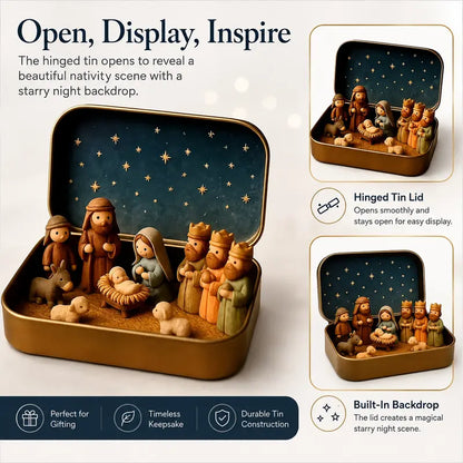 Religious Pocket-Size Mini Nativity Scene Set with Storage Box