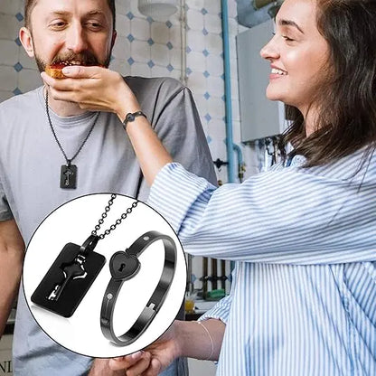 Locking Bracelet With Key For Couple, Love Heart Lock Bangles Key Pendant, Lock Bracelets And Key Necklace Set