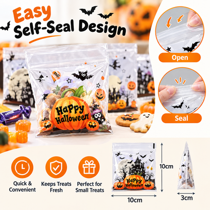 100Pcs Halloween Self-Adhesive Gift Bags - Reusable 4-In-1 Skull