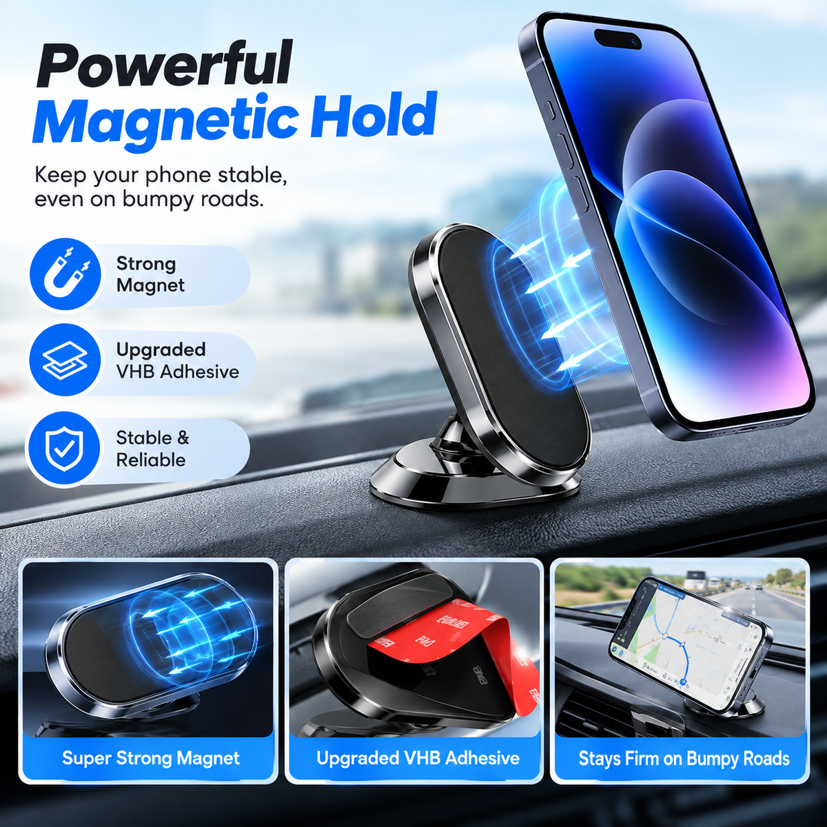 2 Pcs Magnetic Phone Holder for Car -360 Rotation,Compatible with All Cell Phone