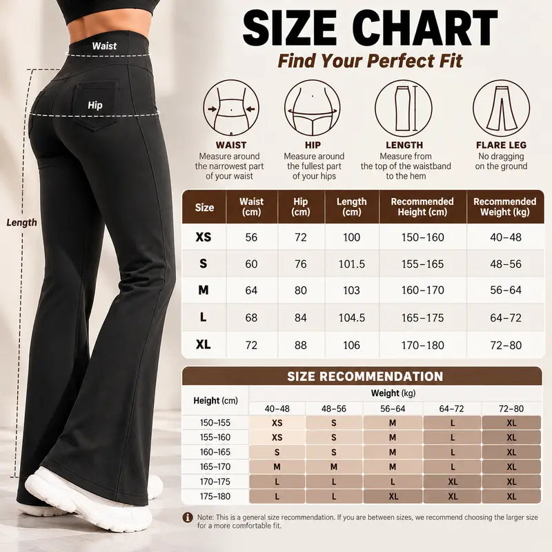Women’s Fleece Lined Flare Leggings with Pockets, High Waisted Thermal Bell Bottom Yoga Pants