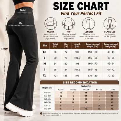 Women’s Fleece Lined Flare Leggings with Pockets, High Waisted Thermal Bell Bottom Yoga Pants