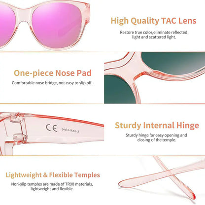 2PCS Women's Fit-Over Prescription Sunglasses - Oversized Square Full-Rim Polarized Frames
