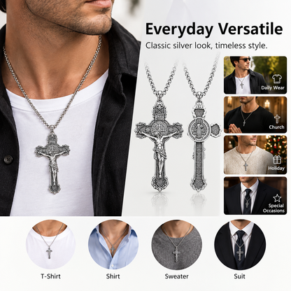 Saint Benedict Wall Cross and Medal Necklace