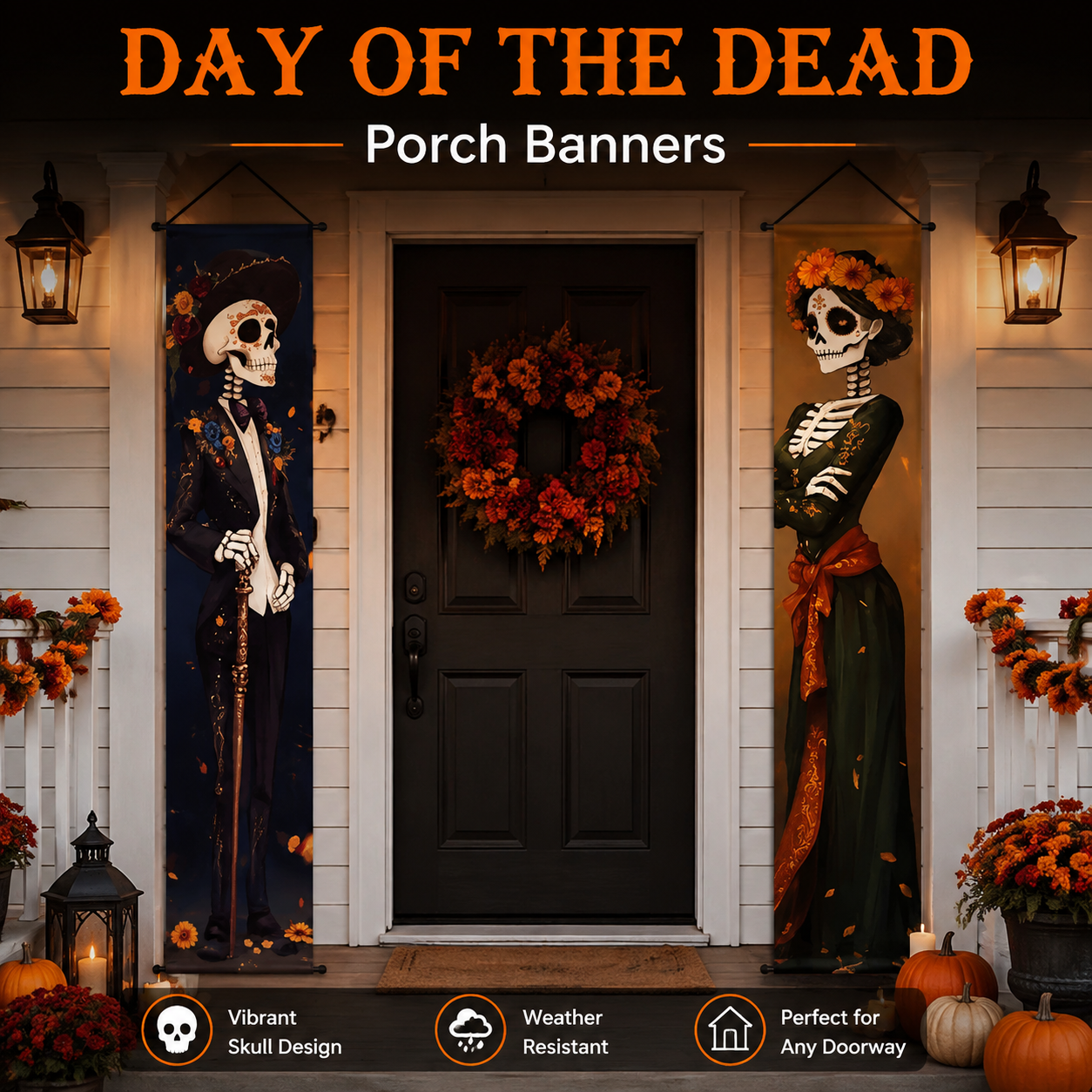 1 Set Dia De Los Muertos Decorations Porch Banner Skull Day of the Dead Party Outdoor Indoor