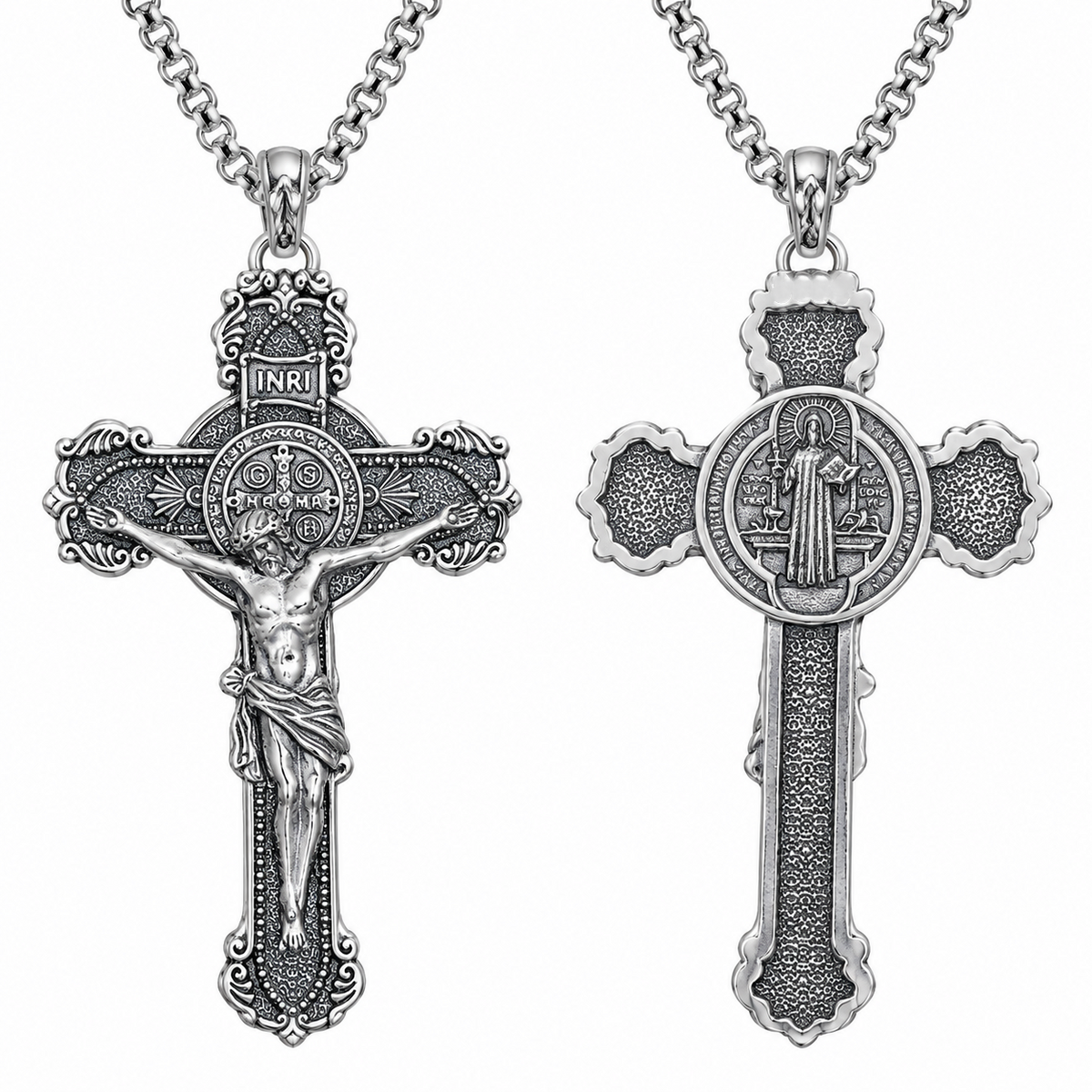 Saint Benedict Wall Cross and Medal Necklace