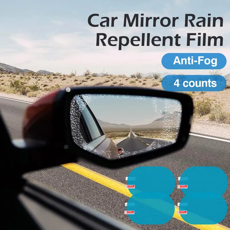 4 Counts Car Rearview Mirror Film, Anti Fog Glare Rainproof Waterproof Protective Sticker