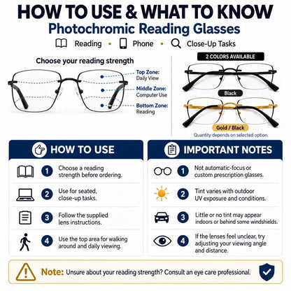 Unisex Progressive Multifocal Photochromic Reading Eyeglasses - Light Adaptive Bluelight Blocking