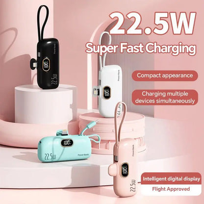 Pocket-Sized 5000mAh Charger, 22.5W Fast Charge, Type-C & USB-A