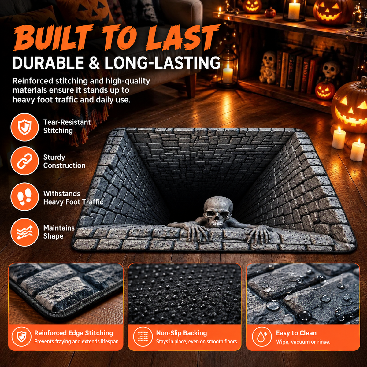 3D Halloween Rug Ghost Skeleton Optical Illusion Mat