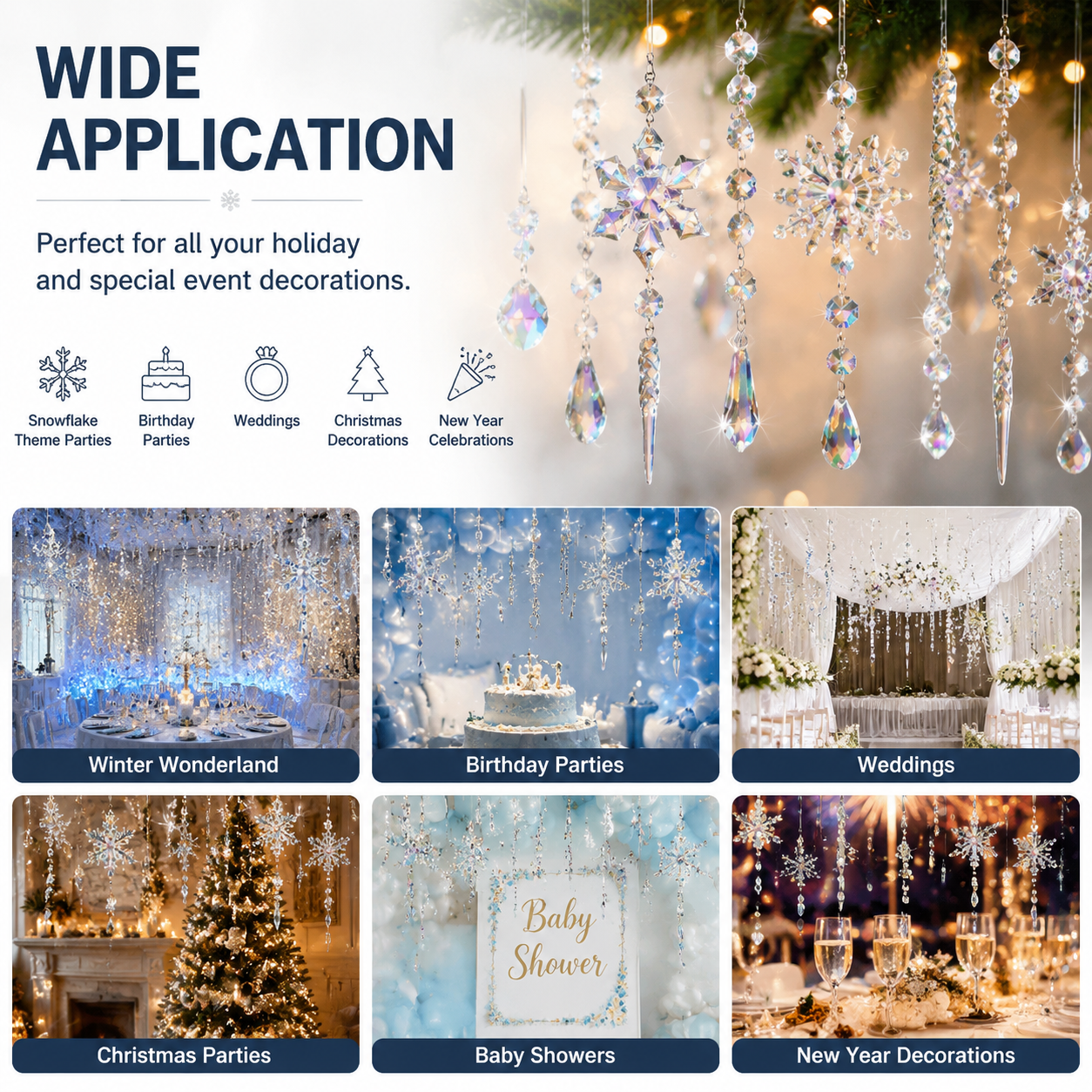 30Pcs Snowflake Crystal Christmas Ornaments for Tree Decorations, Hanging Clear Acrylic Snowflake Ornaments