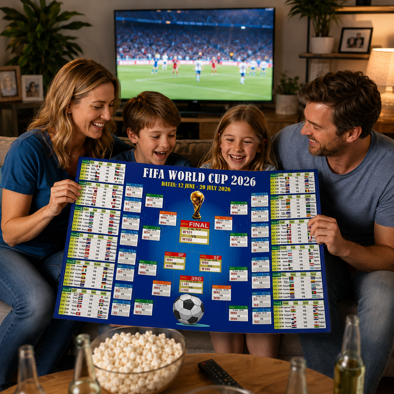 2026 World Cup Schedule Poster—Perfect for Watch Parties, Bars, and Home Decor（Includes 20 Double-sided Stickers and 4 Pens）