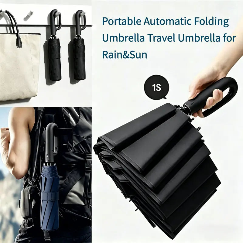 Automatic Folding Umbrella 10 Ribs Portable Windproof & Waterproof Umbrella