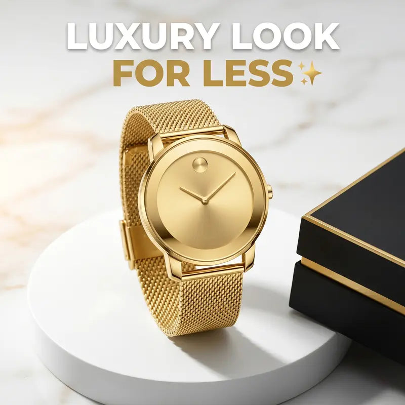 Elegant Minimalist Gold Watch for Women Stainless Steel Mesh Band