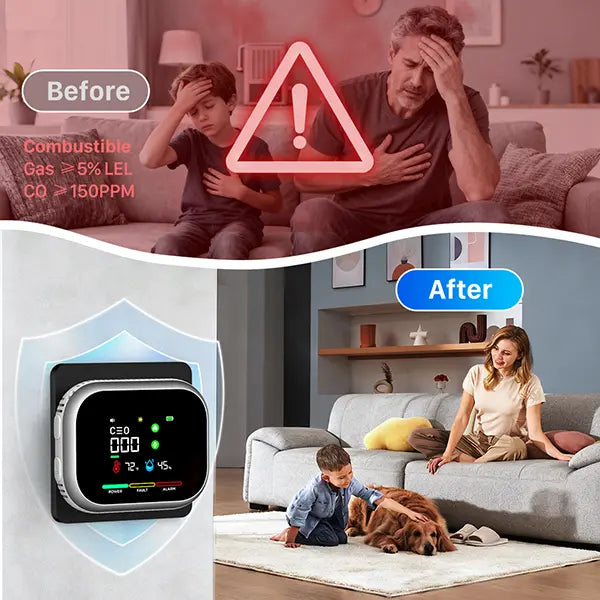 6-in-1 Portable Detector with Natural Gas & Temperature Humidity Sensors Plug-and-Play Design