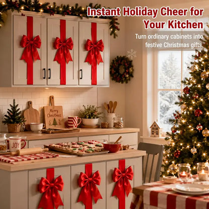 6Pcs Christmas Cabinet Ribbons Bows for Kitchen Large Christmas Door Ribbon Cabinet Bows Locker