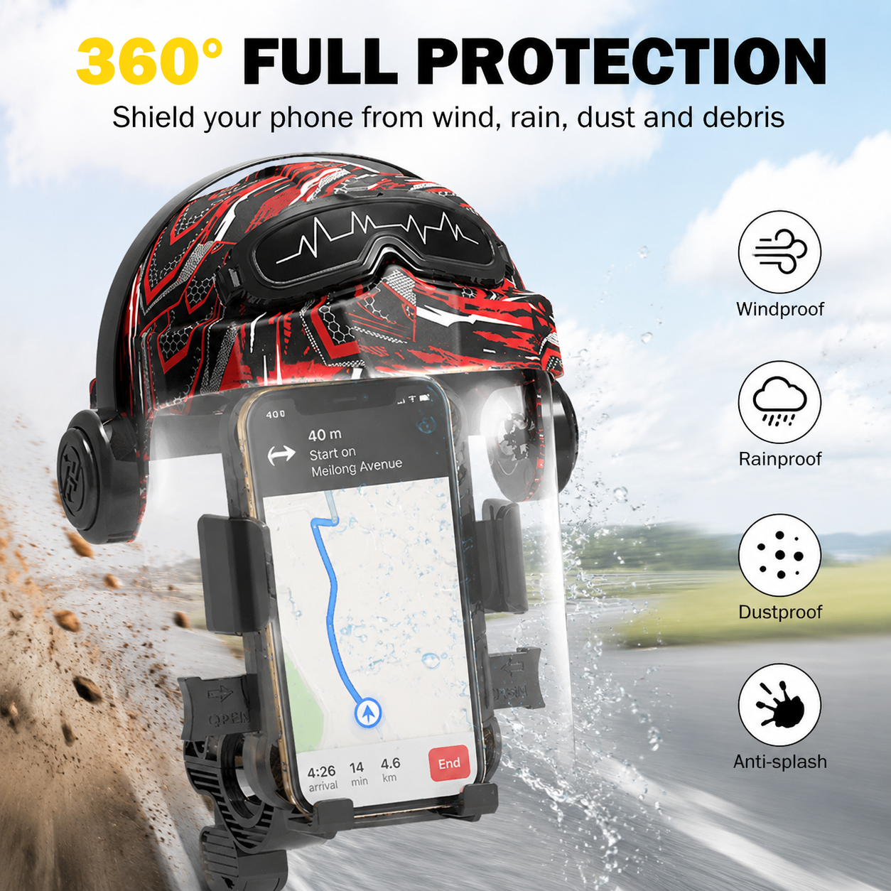 Motorcycle Phone Mount with Sunshade Clamp for Rearview Mirror Phone Holder for Smartphones
