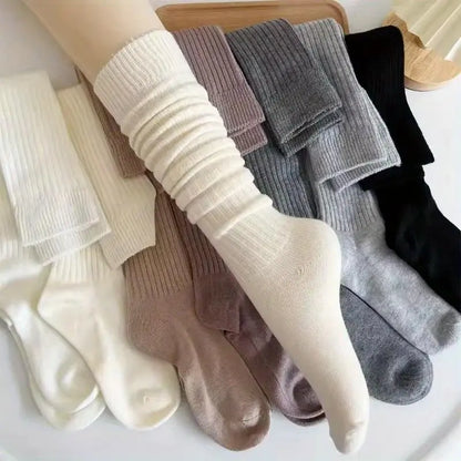 Women's 5-Pairs Thick Cute Slim-Fit Solid Color Calf Boot Socks