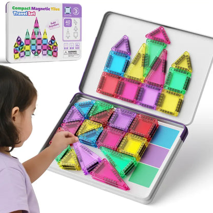Mini Magnetic Building Blocks, 40 Pieces - Montessori Education Magnetic Travel Building Set
