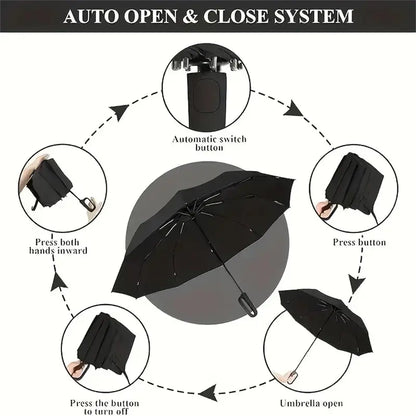 Automatic Folding Umbrella 10 Ribs Portable Windproof & Waterproof Umbrella