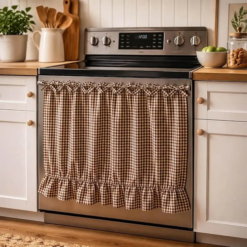 Christmas Curtains, Double-Sided Thick Fabric Gingham Plaid Stovetop Cover