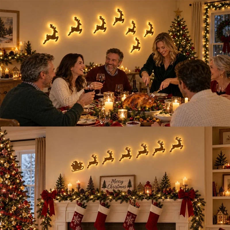 7Pcs/set LED Reindeer Wall Decorations - Festive Christmas Lighting