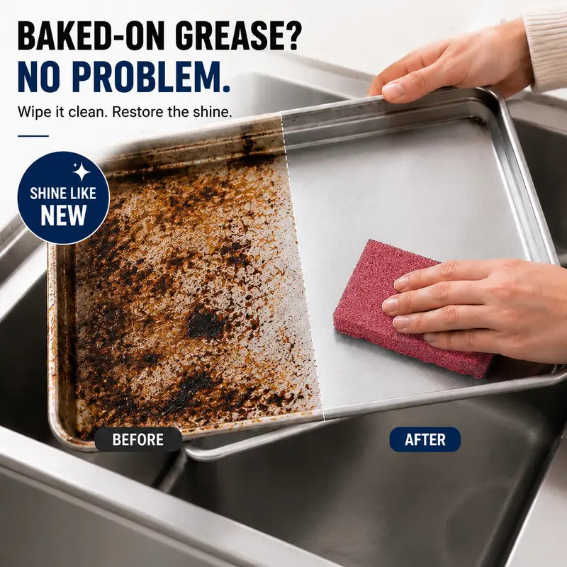 1 Roll Red Heavy-Duty Emery Scouring Pads, Abrasive Steel Wool Alternative Cleaner for Burnt Pan & Rust Stains