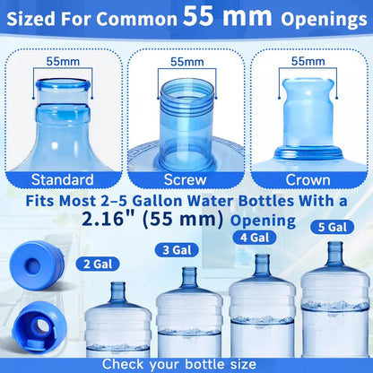 3Pack 3 & 5 Gallon Water Jug Caps, Non-Spill Leak Free Silicone Covers