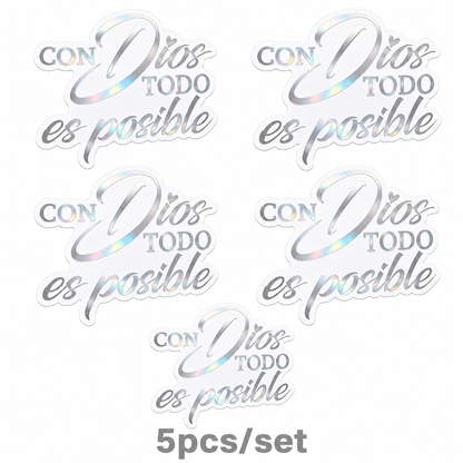 5PCS Con Dios Todo Es Posible Spanish Inspirational Faith Decal Cute Durable Vinyl Sticker