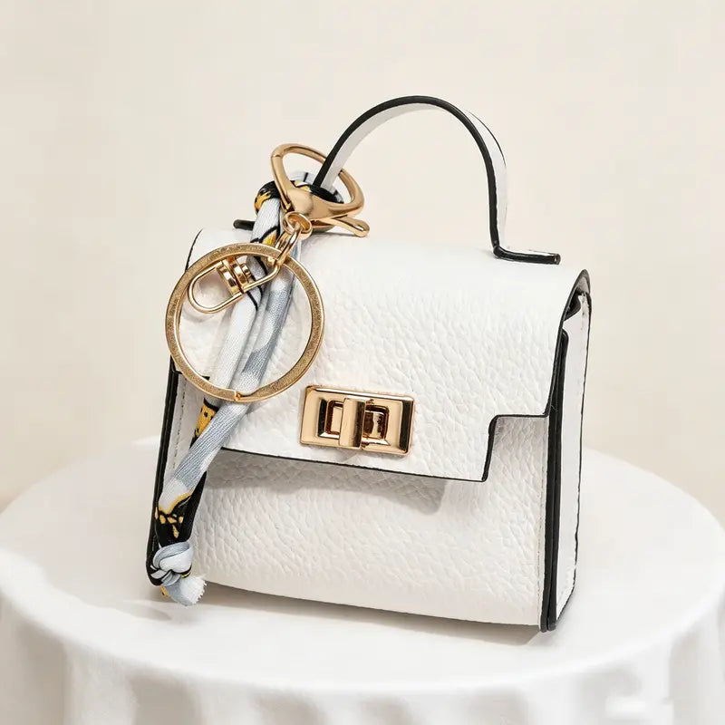 Mini Leather Square Bag Pendant Keychain with Colorful Strap